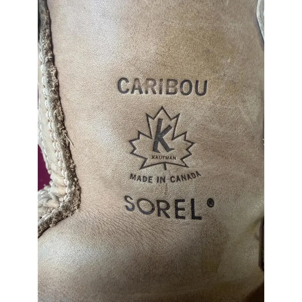 Sorel Caribou Winter Wool Lined Boots Tan and Black Waterproof size 9